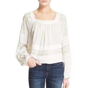 Rebecca Taylor ivory silk embroidered lace peasant top